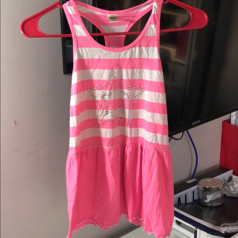 pink and white star ruffled bottom dress.